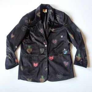 Farm Rio velvet velour boho dark hearts pattern blazer size Medium